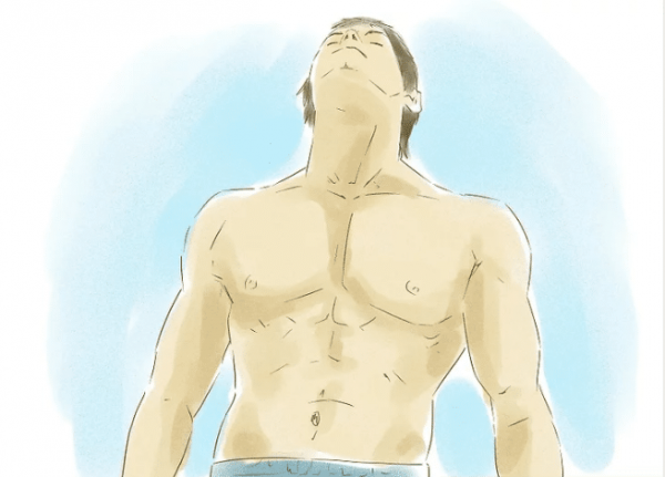 مرد بدنسازی که سر به آسمان برده است