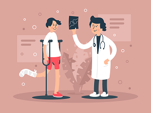 دونده مصدوم پاشکسته در کنار پزشک