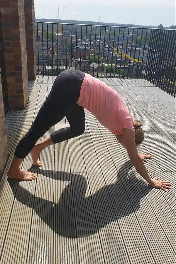 دونده در حال انجام کشش سگ-پایین