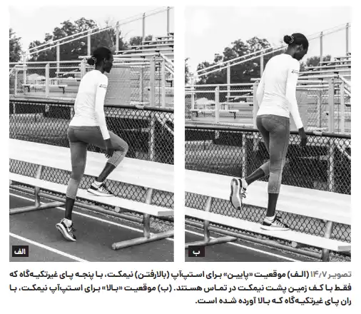 تصویری از یک خانم دونده در حال انجام بالارفتن از پله از کتاب فرم دویدن