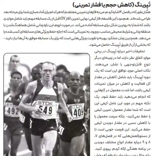 صفحه ای درباره تیپرینگ در کتاب فرمول دویدن دنیلز
